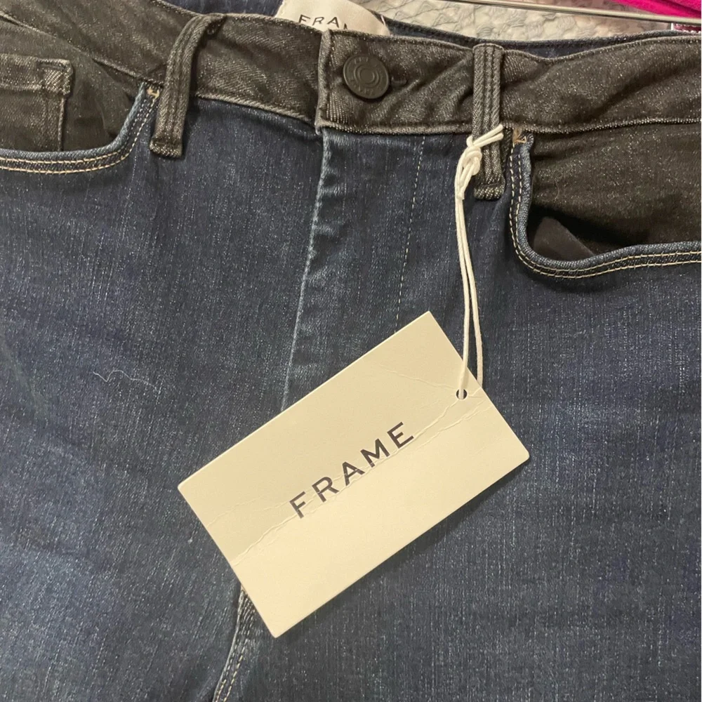 NWT FRAME Le One Skinny Fit Mid Rise Teller 2 Tone Blue & Black Denim - Picture 8 of 10